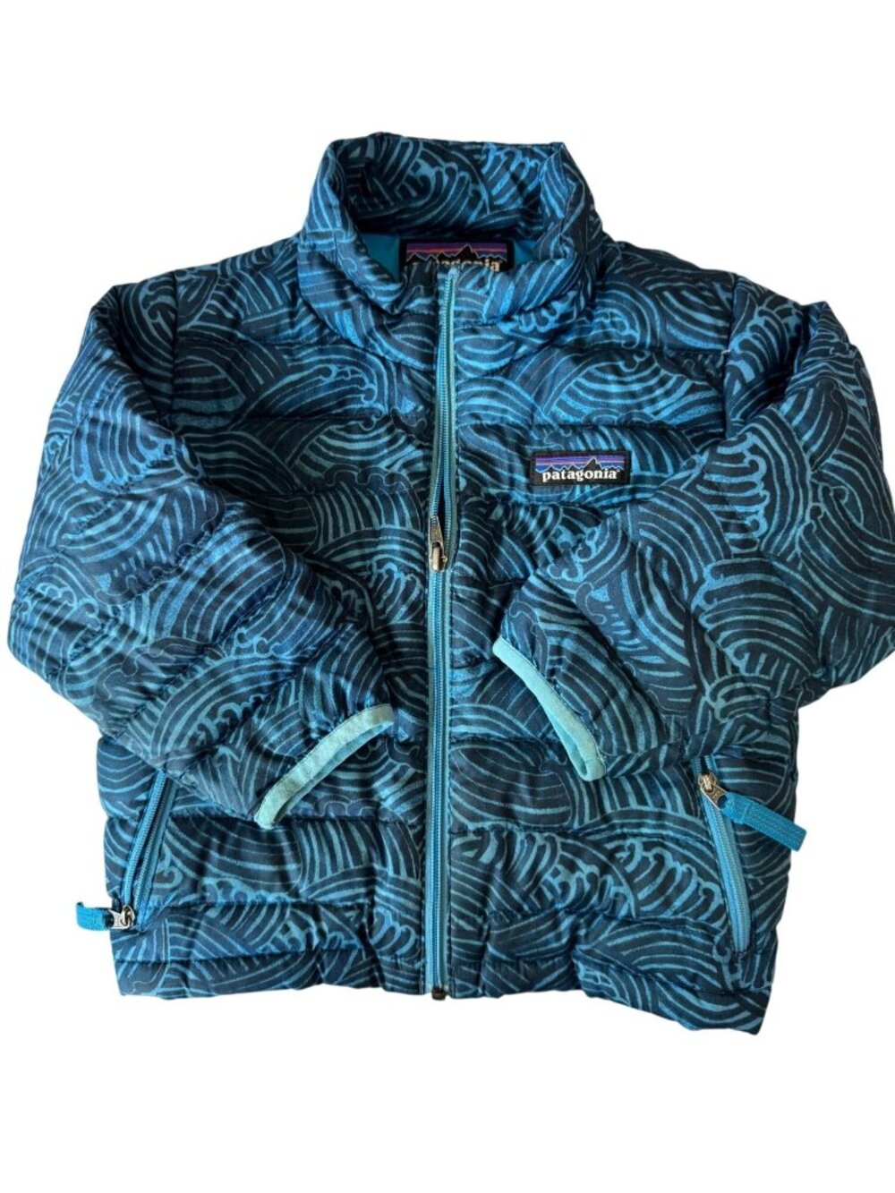 Patagonia Baby Down Sweater Jacket 12-18 Months Blue Wave Print Insulated